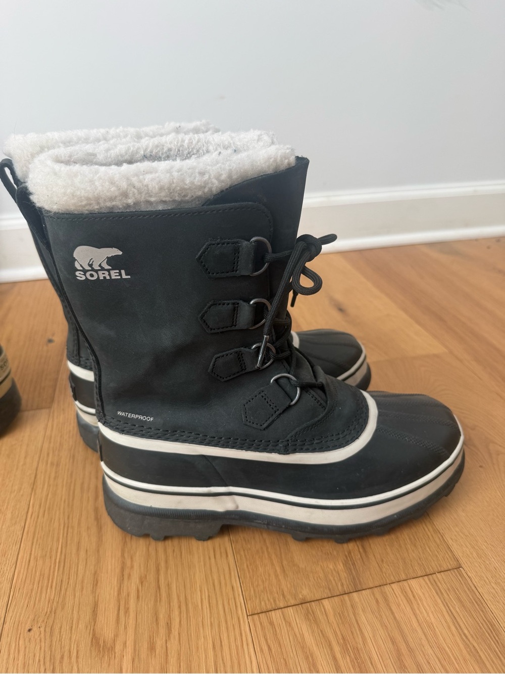 Sorel Black and White Insulated Lace-Up Winter Boots